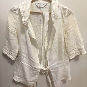 MaxMara White Linen Blouse with Tie Front
